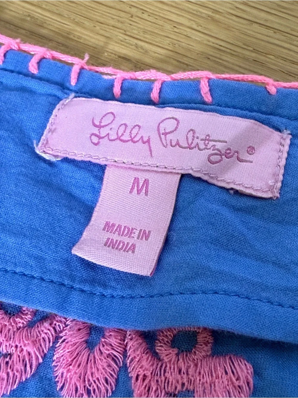 Lilly Pulitzer Beach Cover Up 3/4 sleeve Cotton Tunic in Blue Pink Size Medium